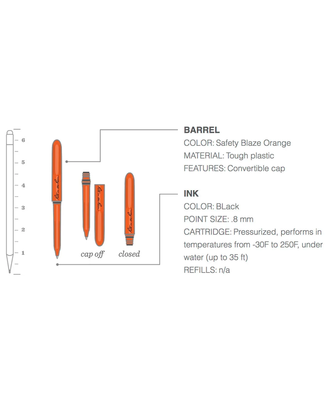 All-Weather Pocket Pen Orange Black Ink