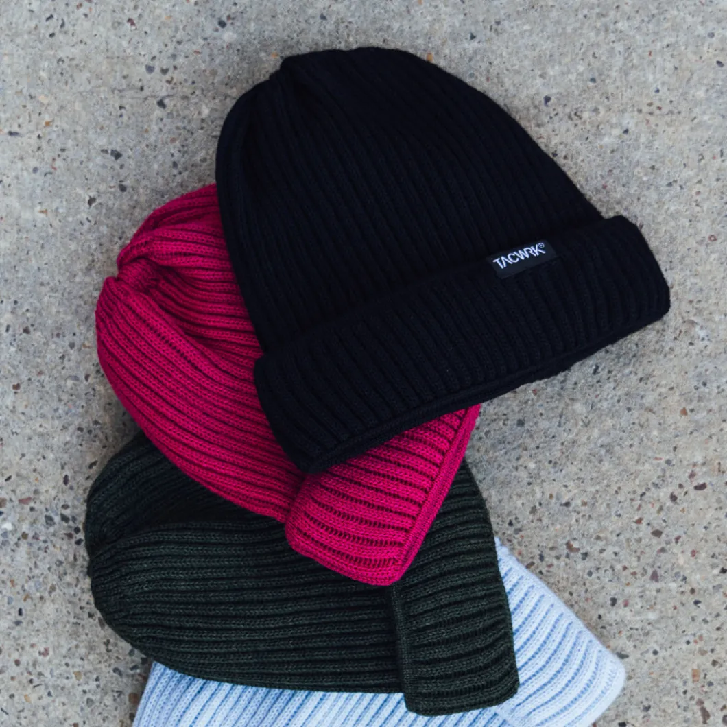Merino Beanie Gerippt Eisblau