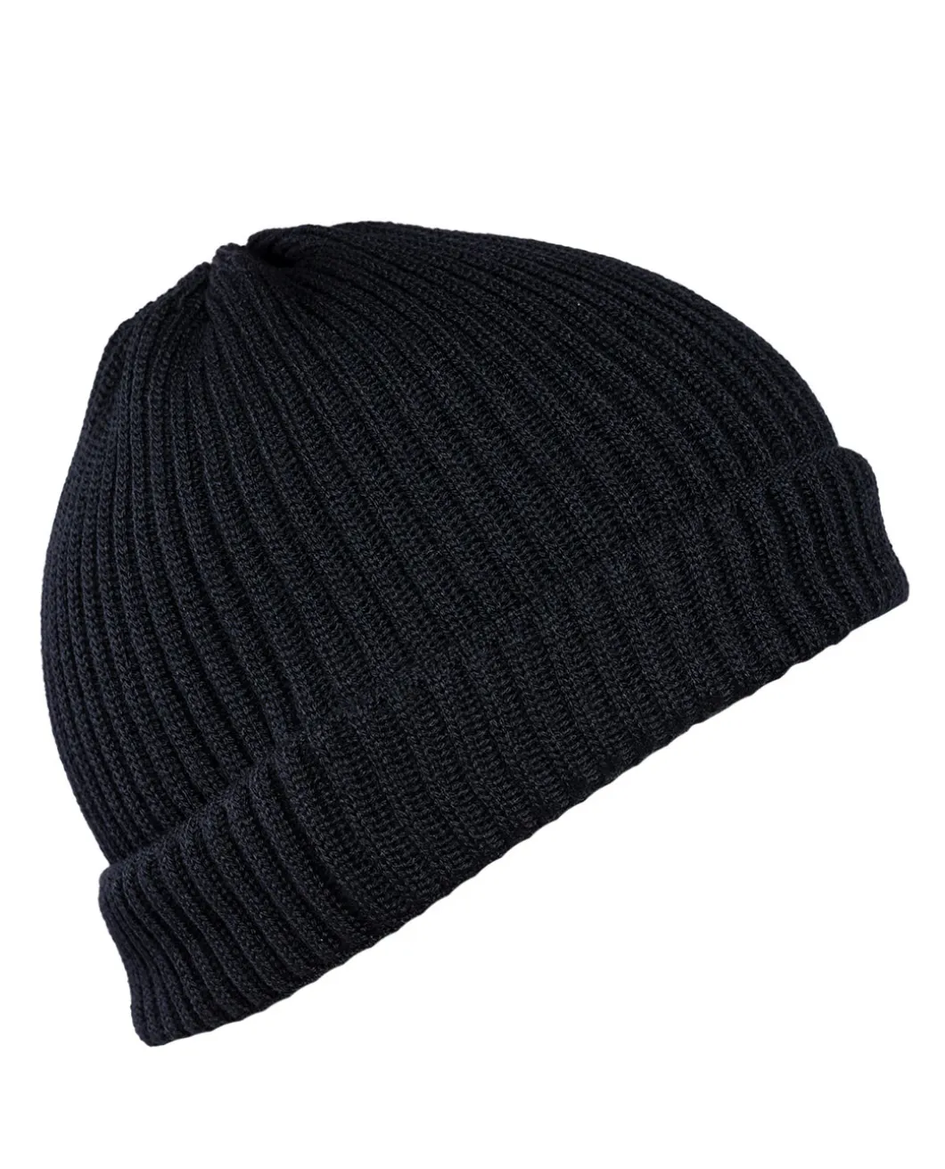 Merino Beanie Gerippt Schwarz