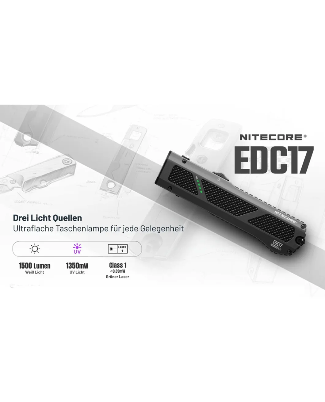Nitecore EDC17 - 1500 Lumen UV und Laser